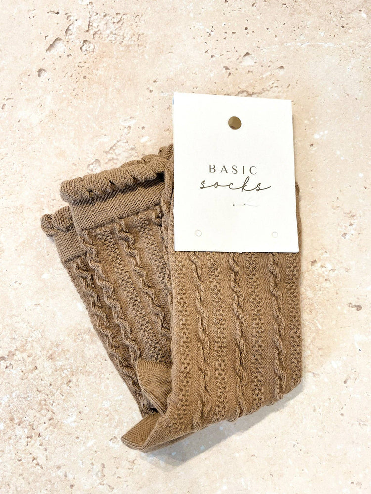 Knitted Frill Crew Socks | Brown