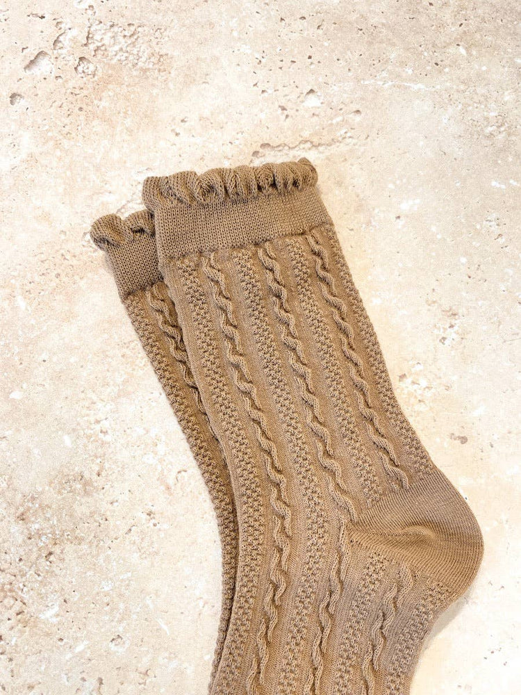 Knitted Frill Crew Socks | Brown