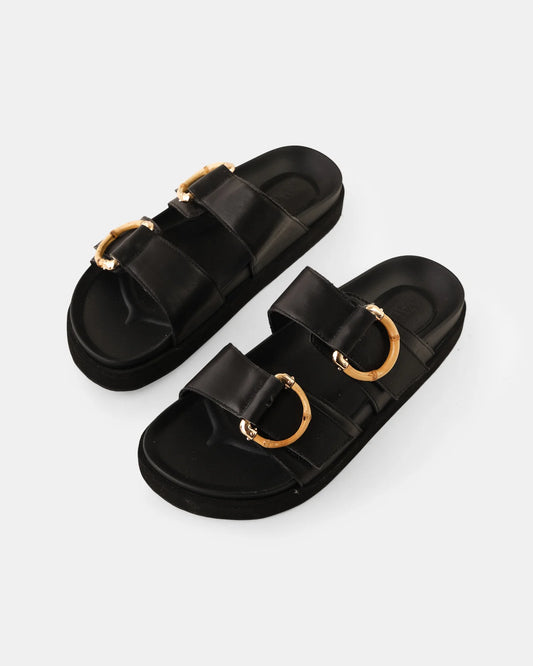 Mint Leather Slide | Black Bamboo