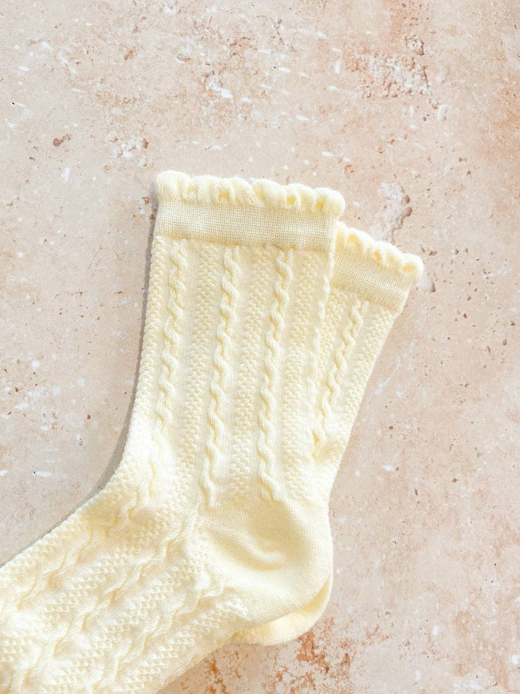 Knitted Frill Crew Socks | Brown