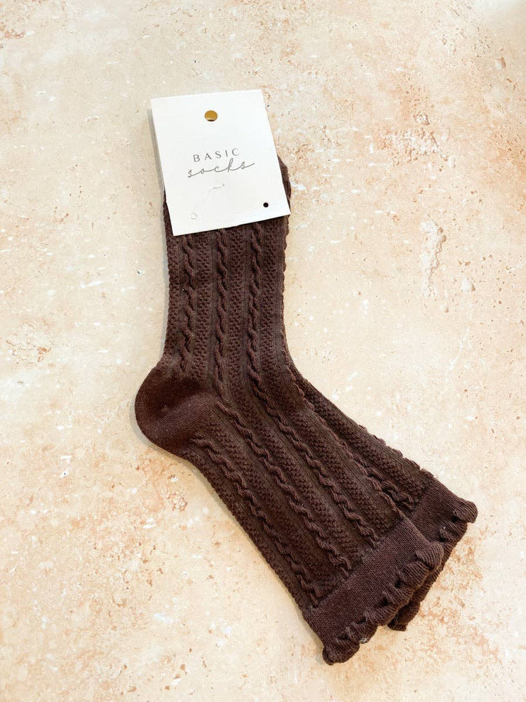 Knitted Frill Crew Socks | Brown