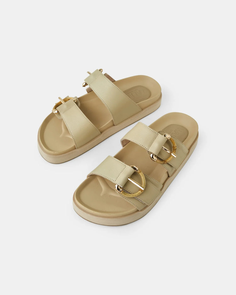 Mint Leather Slide | Camel Bamboo