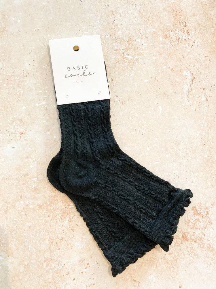 Knitted Frill Crew Socks | Brown