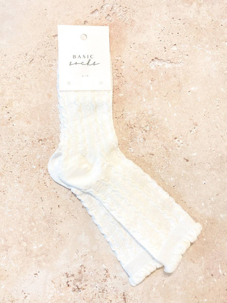 Knitted Frill Crew Socks | Brown