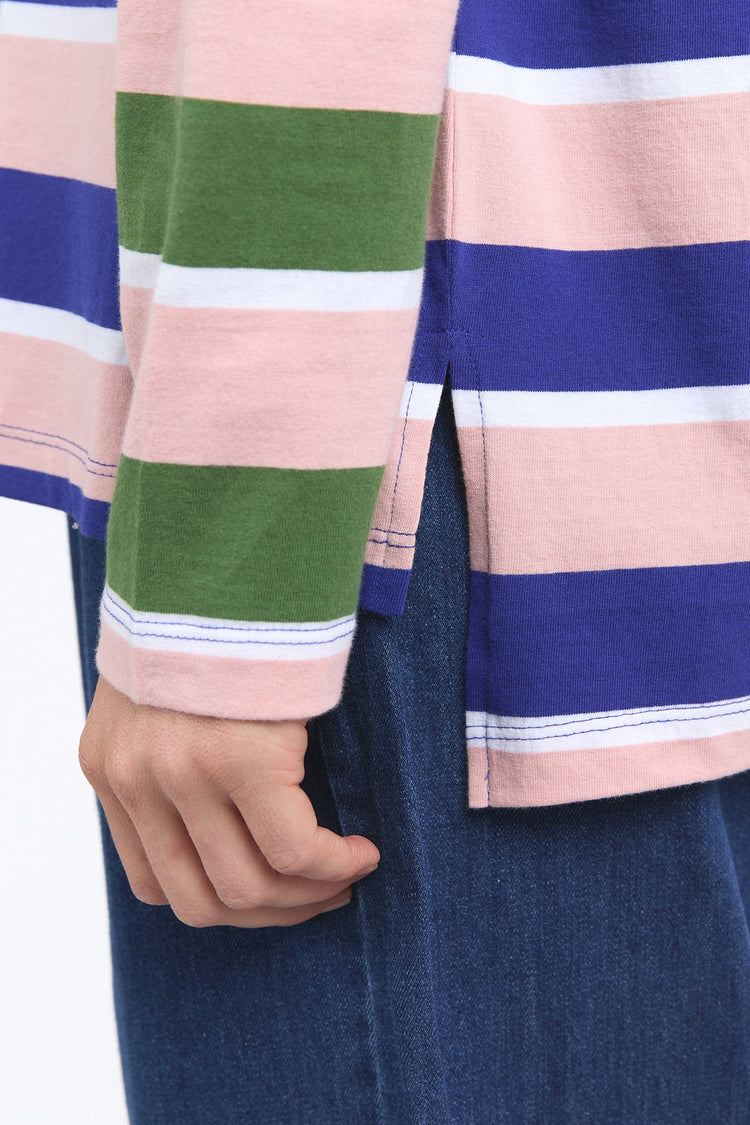 Ribbon L/S Tee | Pink Blue Stripe