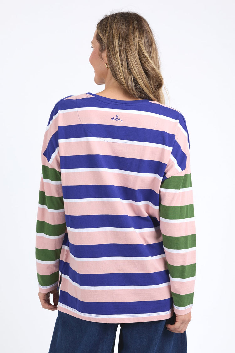 Ribbon L/S Tee | Pink Blue Stripe