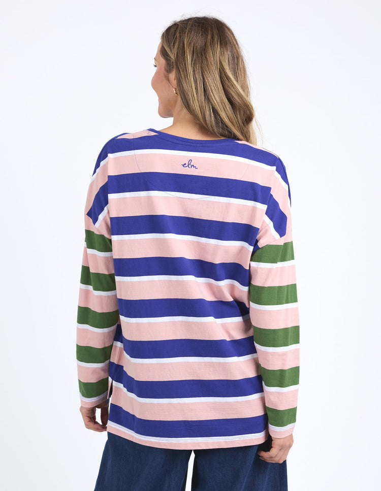 Ribbon L/S Tee | Pink Blue Stripe