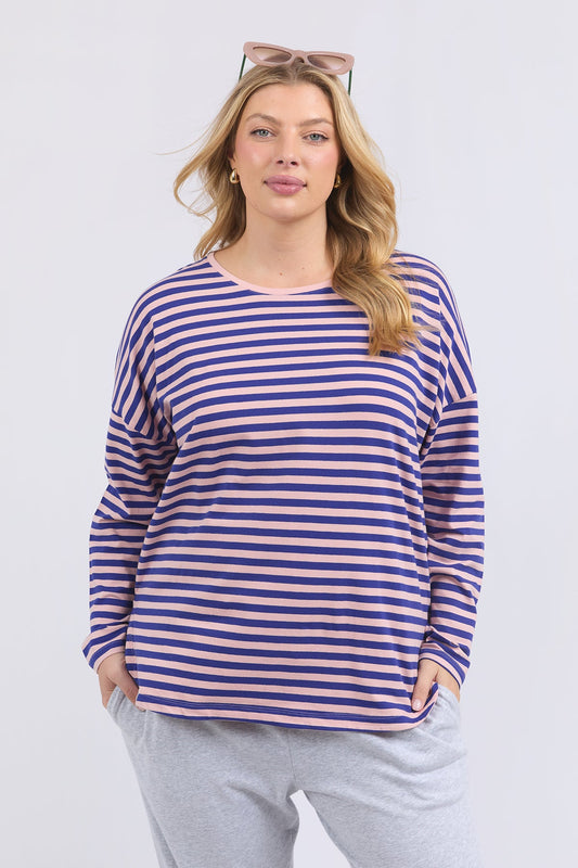 Lauren L/S Tee Stripe | Deep Blue & Blush Stripe