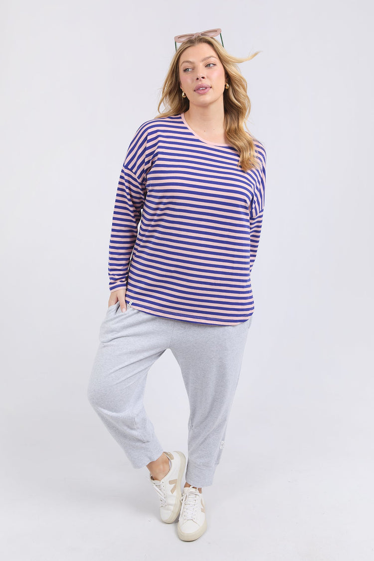 Lauren L/S Tee Stripe | Deep Blue & Blush Stripe