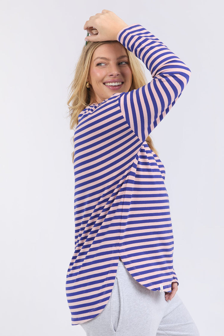 Lauren L/S Tee Stripe | Deep Blue & Blush Stripe