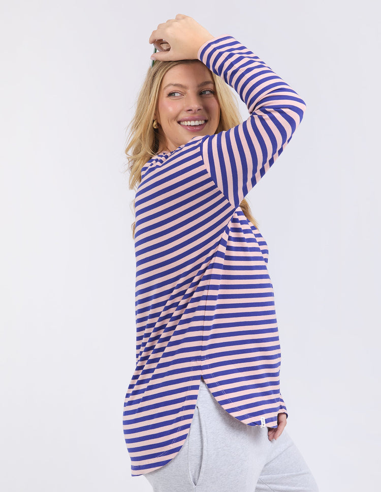 Lauren L/S Tee Stripe | Deep Blue & Blush Stripe