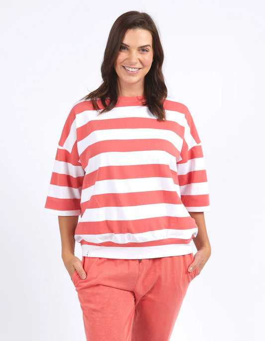 Mazie Block Stripe Sweat | Watermelon/White Stripe