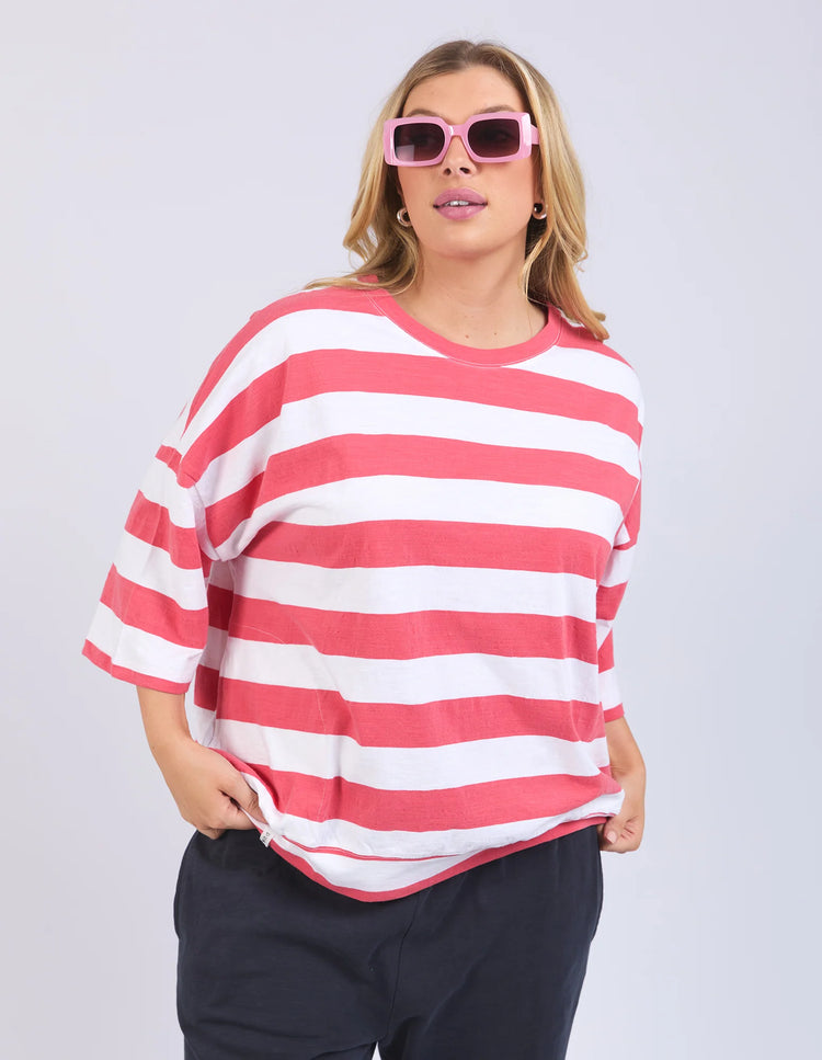 Mazie Block Stripe Sweat | Watermelon/White Stripe