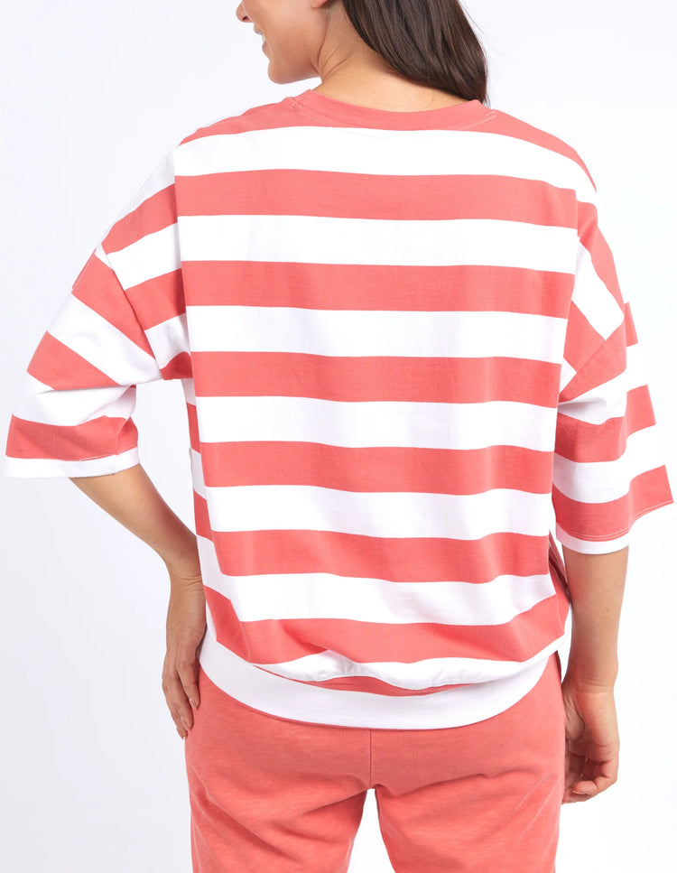 Mazie Block Stripe Sweat | Watermelon/White Stripe