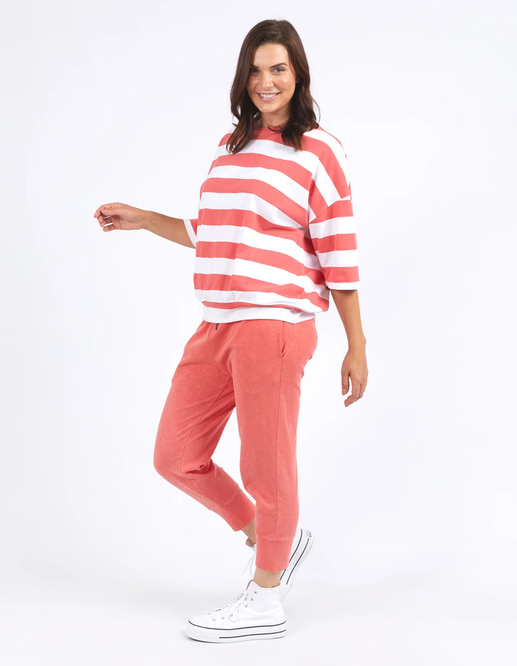 Mazie Block Stripe Sweat | Watermelon/White Stripe