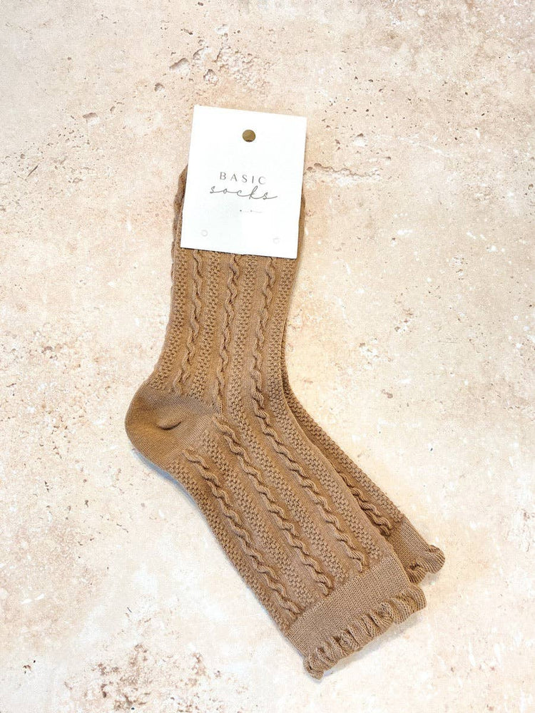 Knitted Frill Crew Socks | Brown