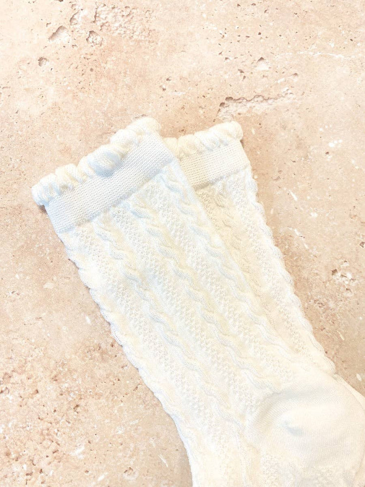 Knitted Frill Crew Socks | Brown