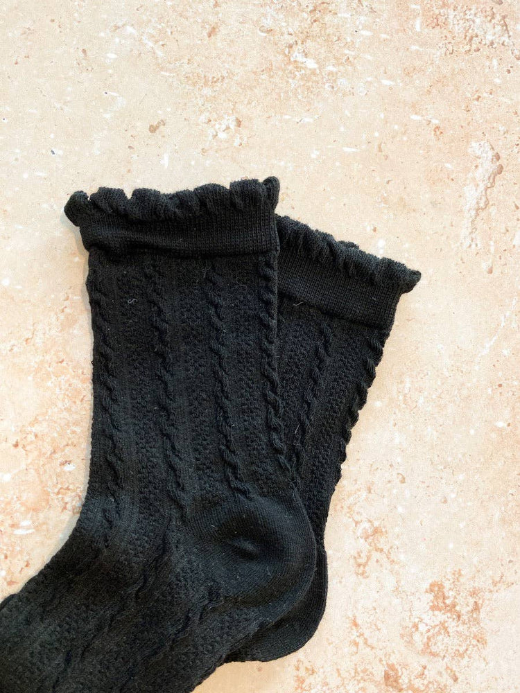 Knitted Frill Crew Socks | Brown