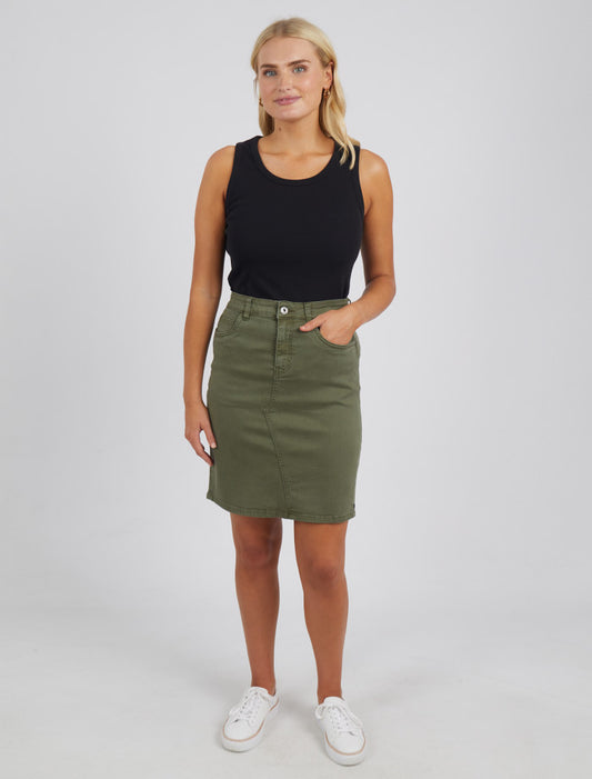 Belle Denim Skirt | Khaki