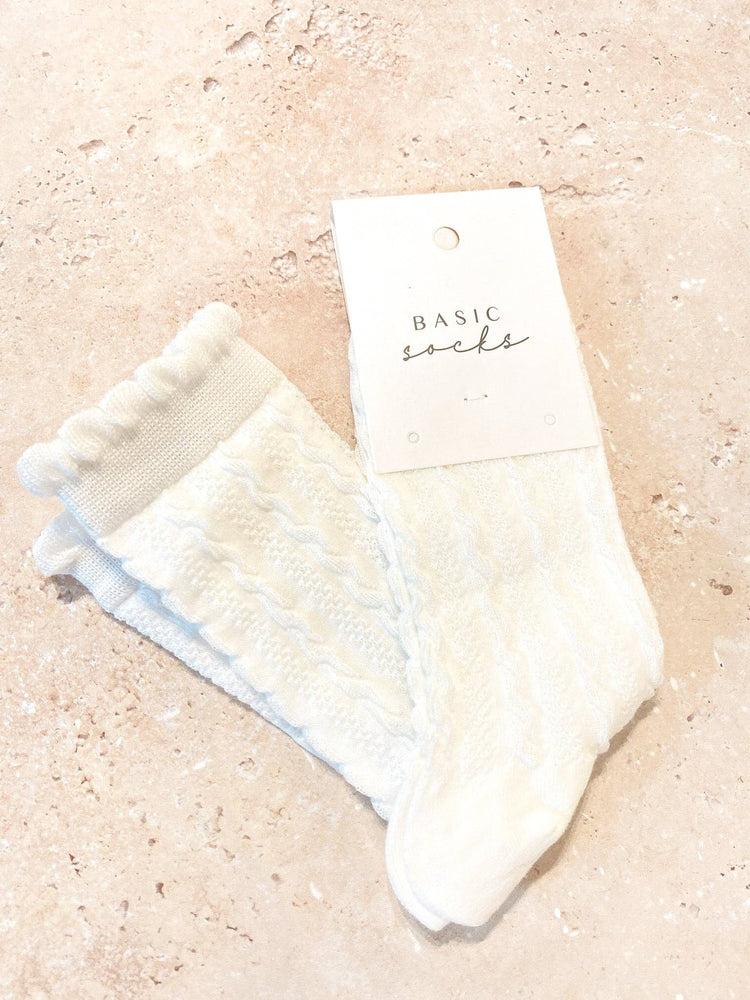 Knitted Frill Crew Socks | Brown