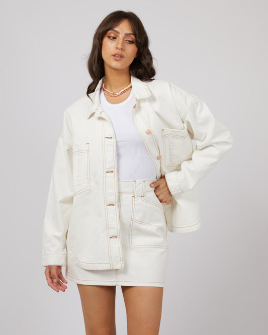 Coco Denim Shacket | Vintage White