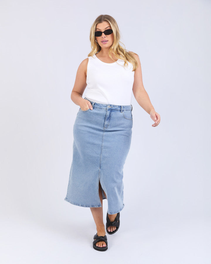 Eloise Denim Midi Skirt | Light Blue Wash