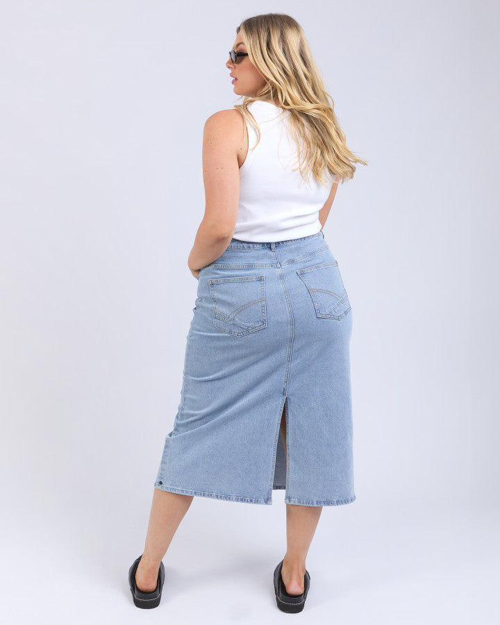 Eloise Denim Midi Skirt | Light Blue Wash