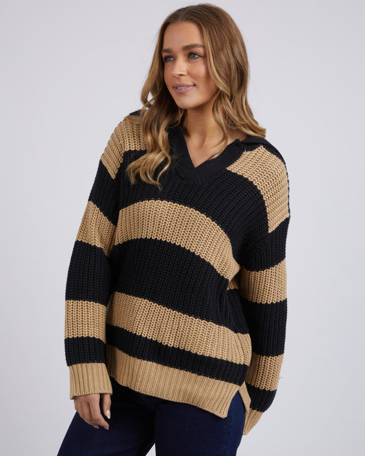 Estella Stripe Knit | Black & Tan