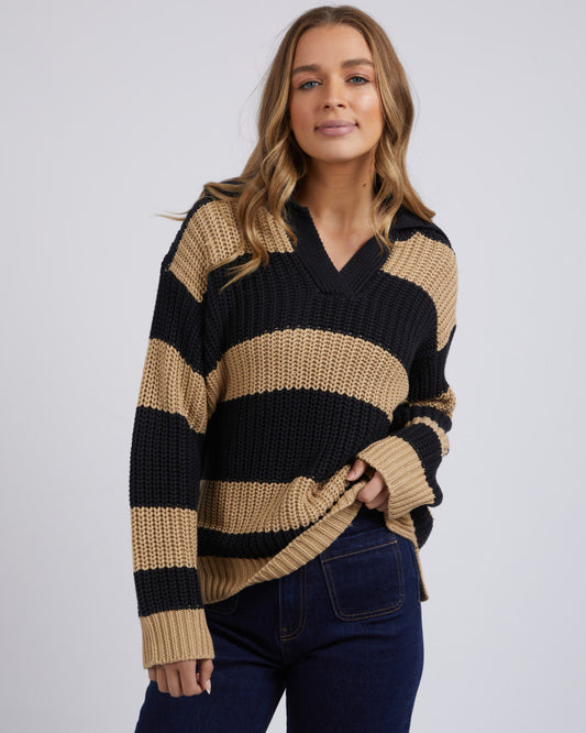 Estella Stripe Knit | Black & Tan