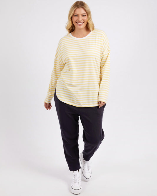 Lauren L/S Tee Stripe - Banana & White