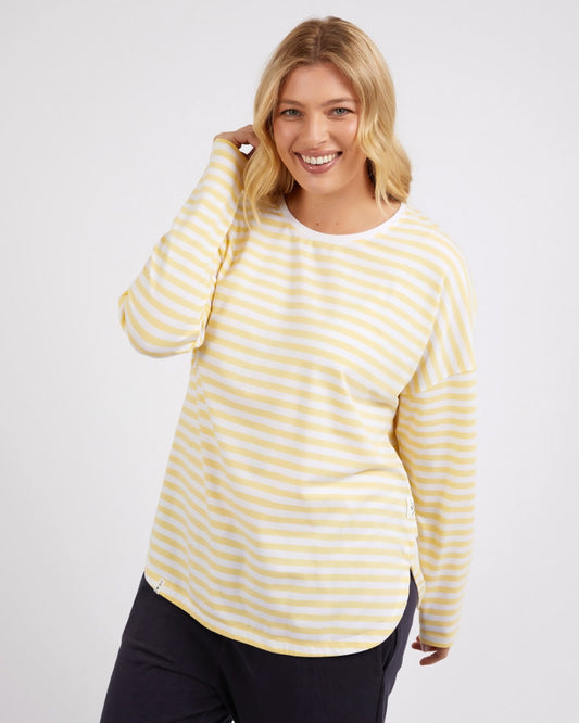 Lauren L/S Tee Stripe - Banana & White