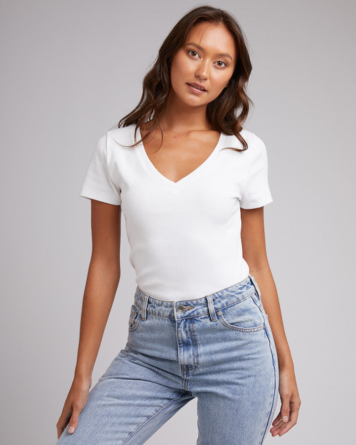 Lottie V Neck Tee | White